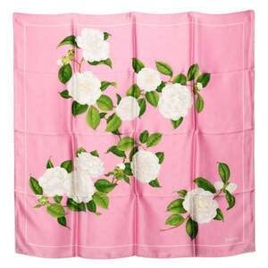 Chanel flower motif scarf/muffler in pink and white silk for women.